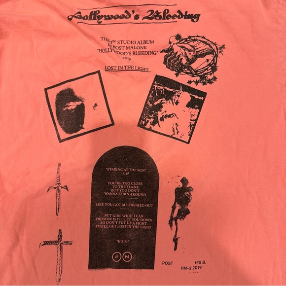 Post Malone Concert  Shirt Mens LARGE LS Hollywoods Bleeding Tour Neon DEADSTOCK - Picture 7 of 7